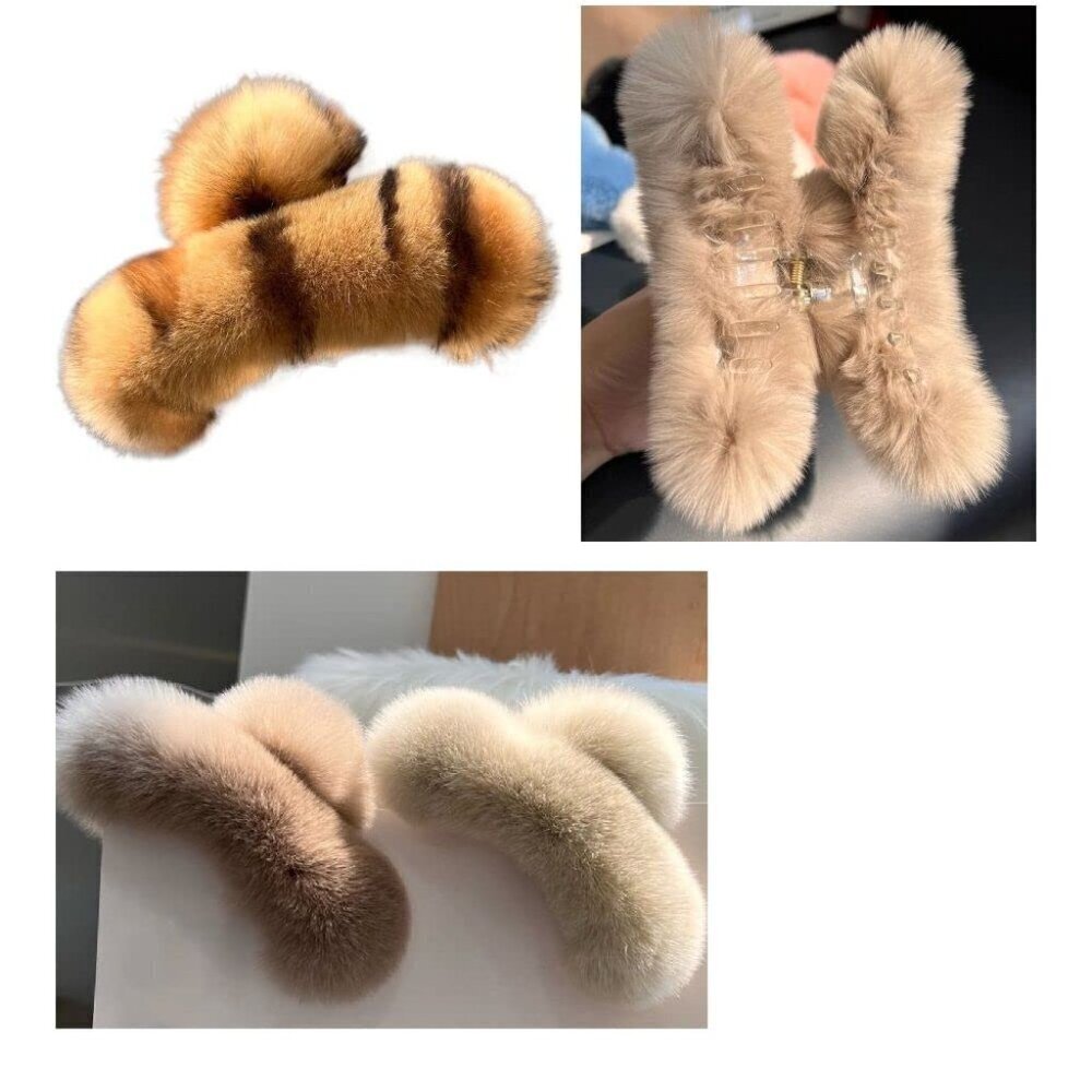 3 PCS Large Hair Claw Clips,Faux Fur Plush Fluffy for Women Girls - Picture 3 of 6